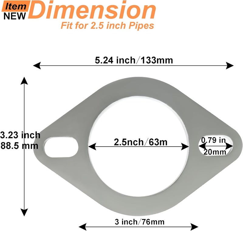 Simnliras Store 2 Bolt 2.5 inch/63.5mm Exhaust Flange Connection Kit Corrosion Proof 2.5 inch 2 Blot Exhaust Flange & Exhaust Gasket Kit with Bolts & Nuts for 63.5mm OD Pipes(2 Pcs Flange) - Image 2